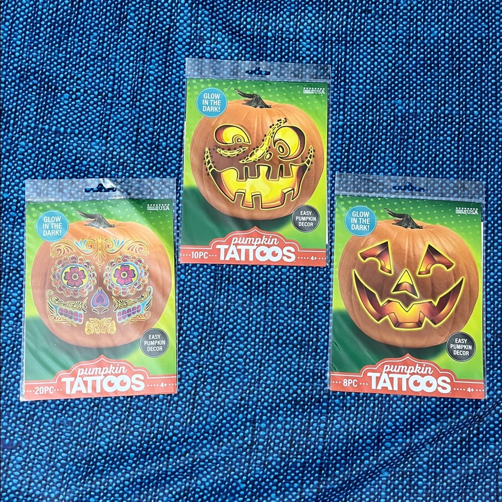 🎃 Set of 3 Pumpkin Tattoos – Glow in the Dark – Easy Pumpkin Decorating (NEW)
